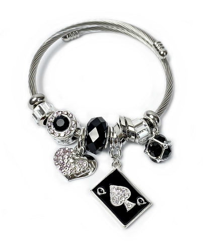 QOS Card Stainless Steel Twist Charm Bracelet