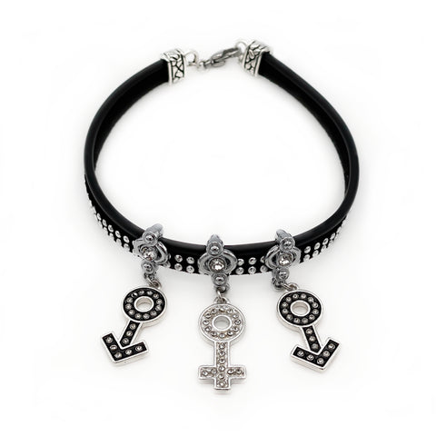 Male/Female/Male Rhinestone Symbols Anklet - Black Suede