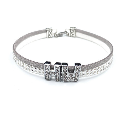 Hotwife Rhinestone Letters and White Studded Suede Anklet