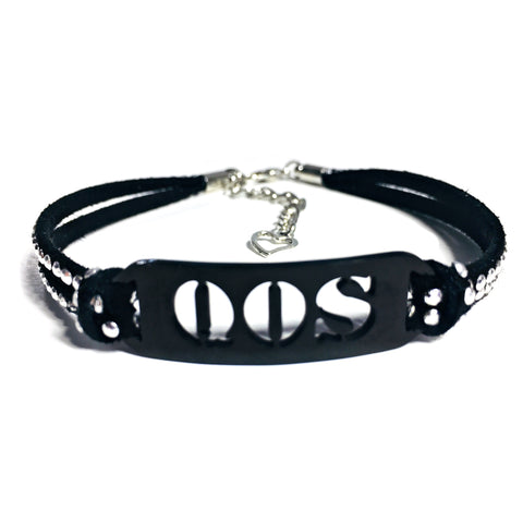 QOS Black Bar Studded Suede Anklet