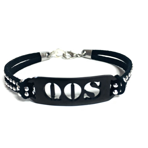 QOS Black Bar Studded Suede Bracelet