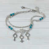 MFM Stainless Steel and Beaded Anklet