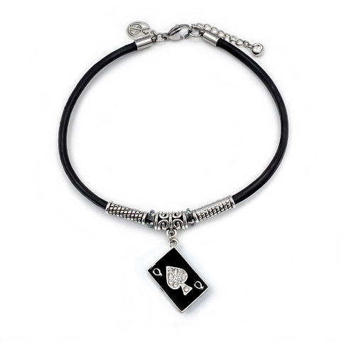 Queen of Spades Playing Card Leather Anklet