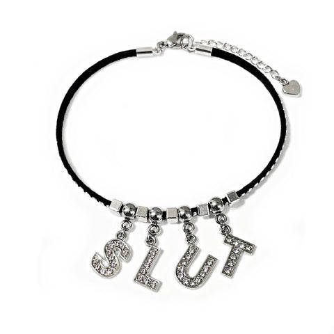 SLUT Black Studded Suede Anklet