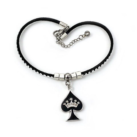 Queen of Spades Black Studded Suede Anklet