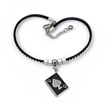 Queen of Spades Card Black Studded Suede Anklet