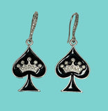 Spade with Crown Earring Set - Rhinestone