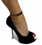 QOS Black Bar Studded Suede Anklet