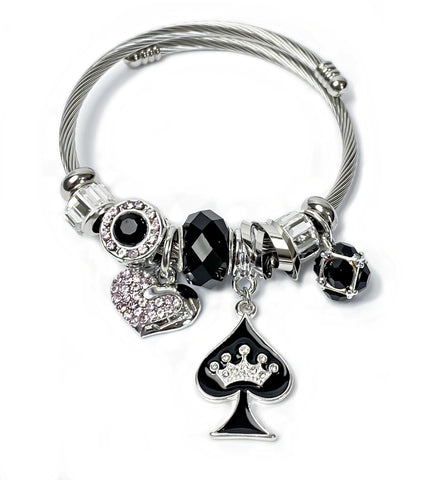 Spade with Crown Stainless Steel Charm Bracelet