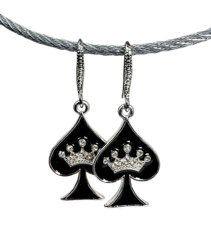 Spade with Crown Earring Set - Rhinestone