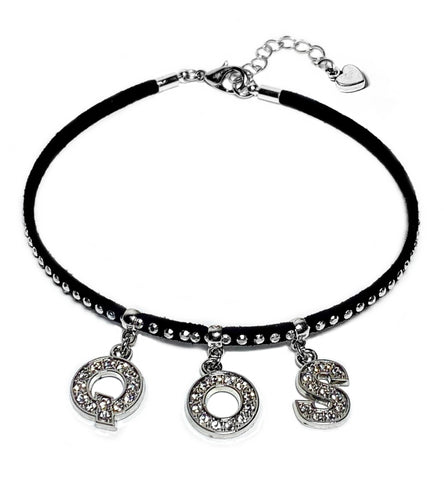 QOS Black Studded Suede Anklet