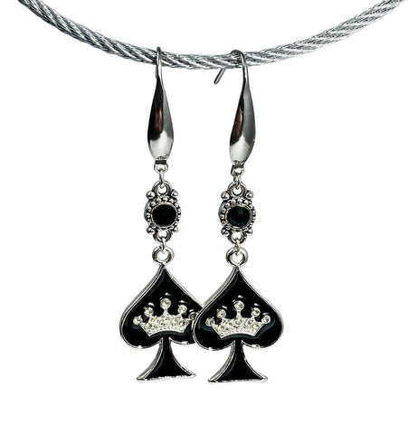 Spade with Crown Earring Set - Stainless Steel